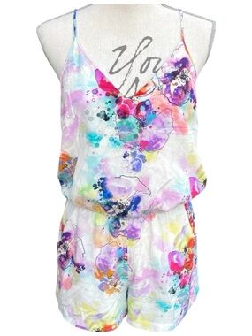 Amanda Uprichard Silk White/Multi Abstract Floral Racerback Romper (S)
